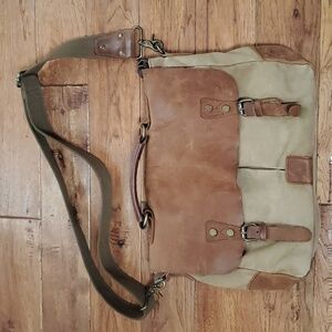 Tiding leather and canvas messenger laptop bag